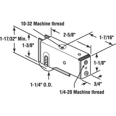 1-1/4  Nylon Wheel, Roller Assembly,  3/4 Housing - 1-1/4  Nylon Wheel, Roller Assembly,  3/4 Housing