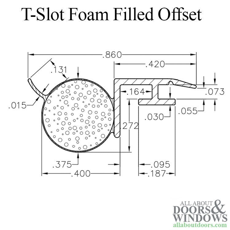 T-Slot Foam Filled Offset Bulb .187 x .375 with fin, Slide-in Backing Weatherstrip - T-Slot Foam Filled Offset Bulb .187 x .375 with fin, Slide-in Backing Weatherstrip