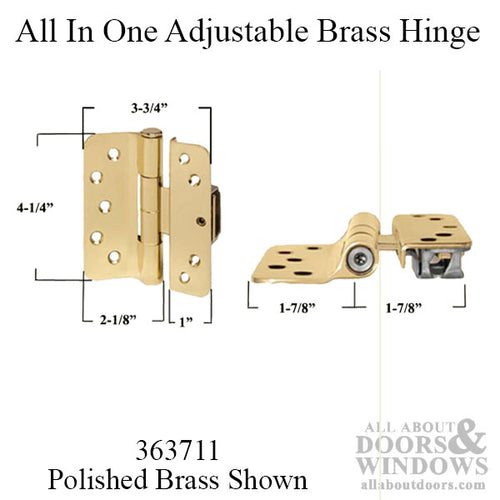 Old Style V200, Left Hand All In One Adjustable Hinge 3D - Polished Brass - Old Style V200, Left Hand All In One Adjustable Hinge 3D - Polished Brass