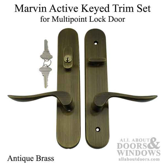 Marvin Active Keyed Multi-point Lock Trim, Hinged Door - Antique Brass