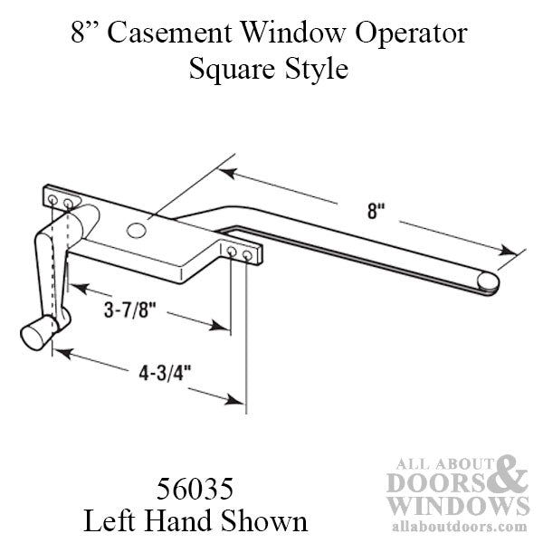 Casement Window Operator, 8'' arm, Left Hand, Square Body, Steel Casement - Choose Color - Casement Window Operator, 8'' arm, Left Hand, Square Body, Steel Casement - Choose Color