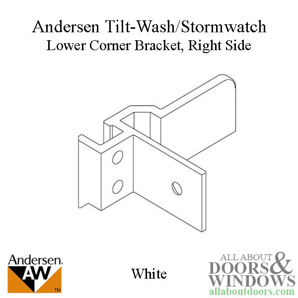 Andersen Tilt-Wash/Stormwatch Right Lower Corner Bracket - White - Andersen Tilt-Wash/Stormwatch Right Lower Corner Bracket - White