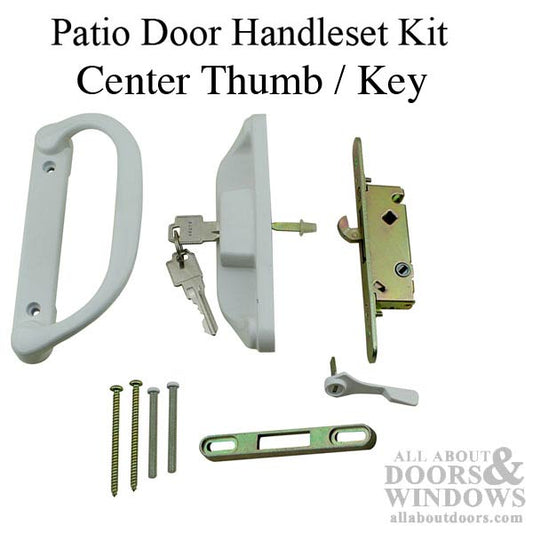 Patio Door Keyed Handle Set, Mortise Lock, Keeper - White