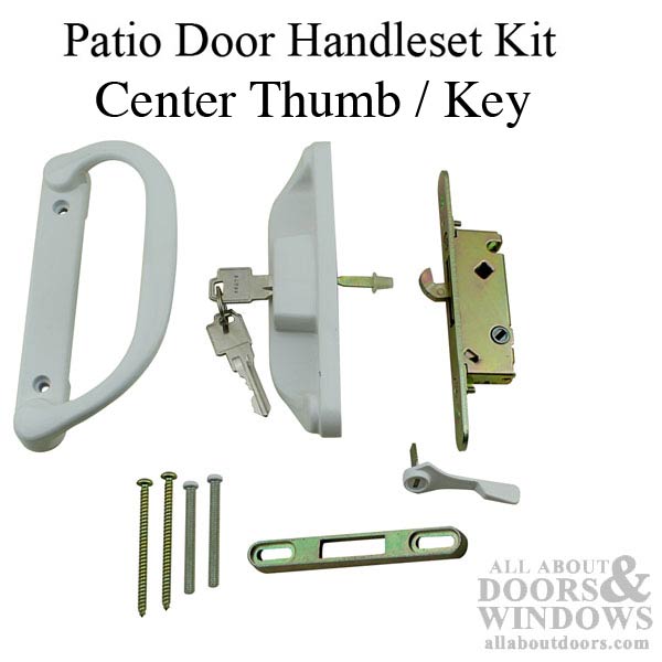 Patio Door Keyed Handle Set, Mortise Lock, Keeper - White - Patio Door Keyed Handle Set, Mortise Lock, Keeper - White