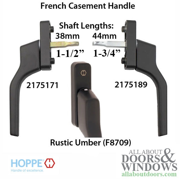 HOPPE French Casement Handle - 38mm Shaft, Mate Gray White Finish - HOPPE French Casement Handle - 38mm Shaft, Mate Gray White Finish