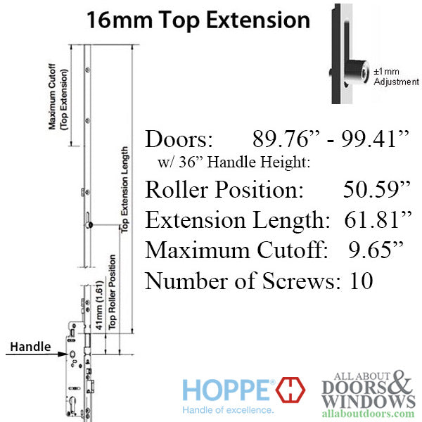 HOPPE HLS9000 16mm Manual Top Extension for Manuel Locking Roller - HOPPE HLS9000 16mm Manual Top Extension for Manuel Locking Roller