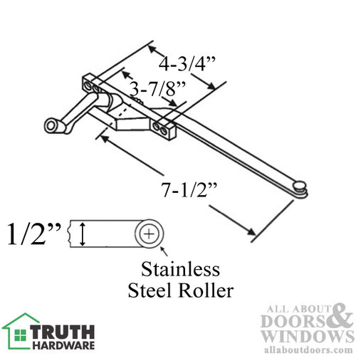 Truth 7-1/2 Single Arm Casement Operator, Front Mount, Left - Choose Color - Truth 7-1/2 Single Arm Casement Operator, Front Mount, Left - Choose Color