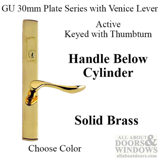 G-U Venice Lever, 30mm Plate, Active, Key and Thumbturn (Handle Below Cylinder) - Choose Color