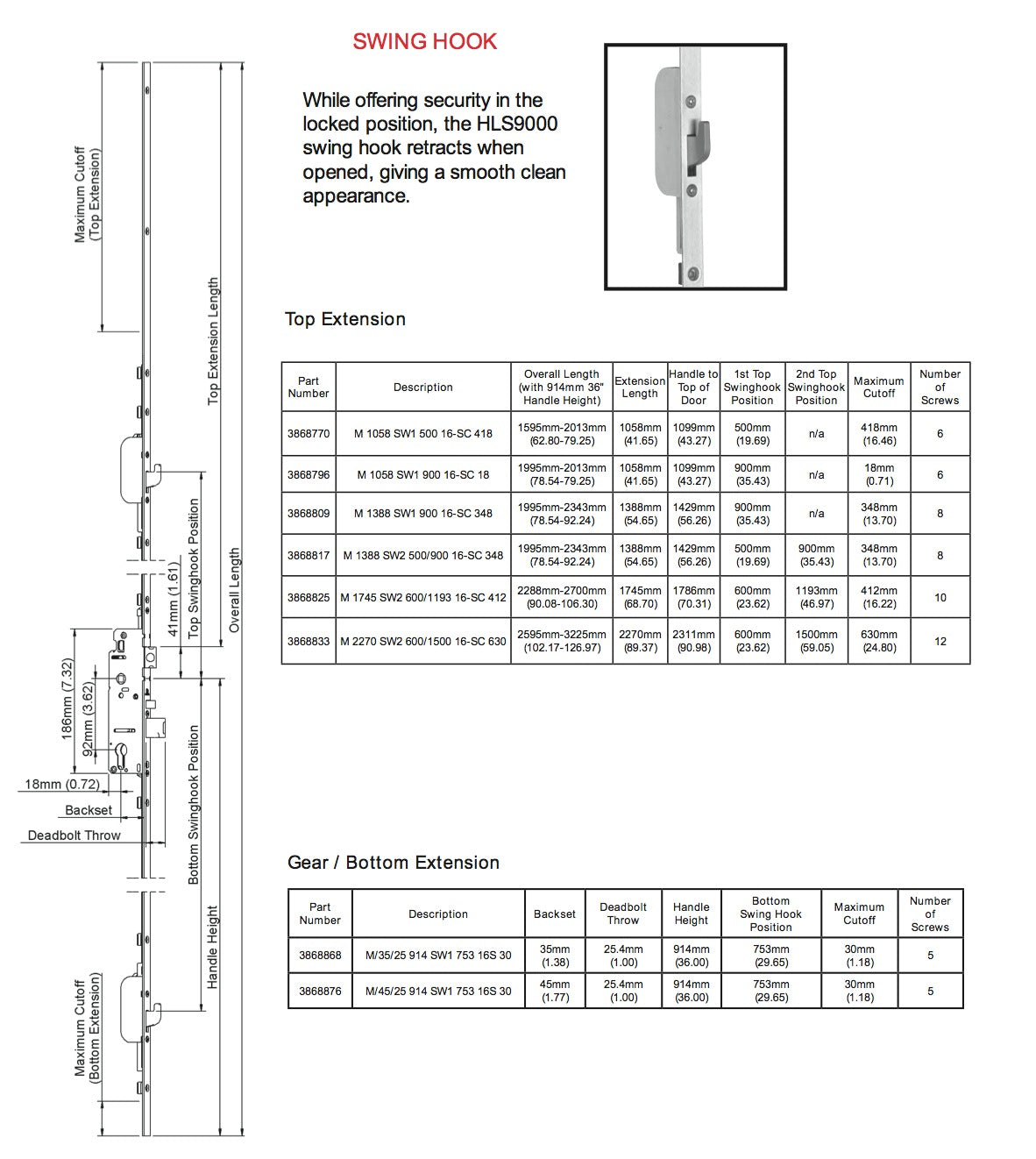 16mm  Active Swing Hook, 45/92 Hook @ 29.65