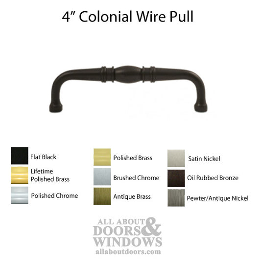 4" Colonial Wire Pull, Solid Brass - Choose Finish