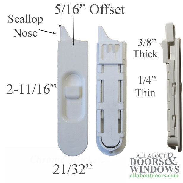 Tilt Latch, 21/32 x 2-11/16 Thin Style, Scalloped Nose, Radius End - White - Tilt Latch, 21/32 x 2-11/16 Thin Style, Scalloped Nose, Radius End - White