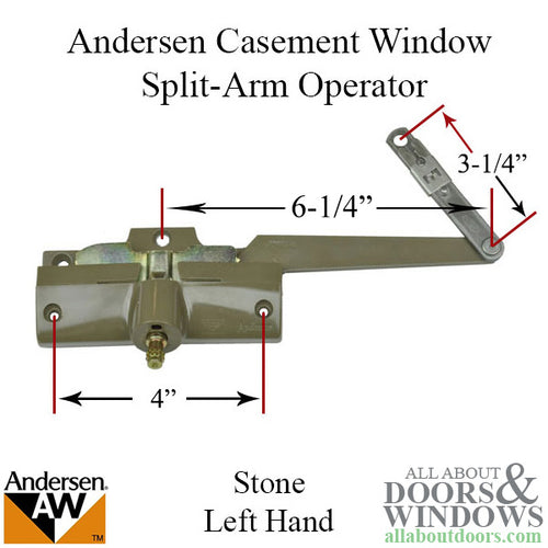 Andersen Casement Split Arm Operator with Bracket, Left Hand, Stone - Andersen Casement Split Arm Operator with Bracket, Left Hand, Stone