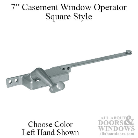 Casement Window Operator, 7'' arm, Left Hand, Square Body, Steel Casement - Choose Color