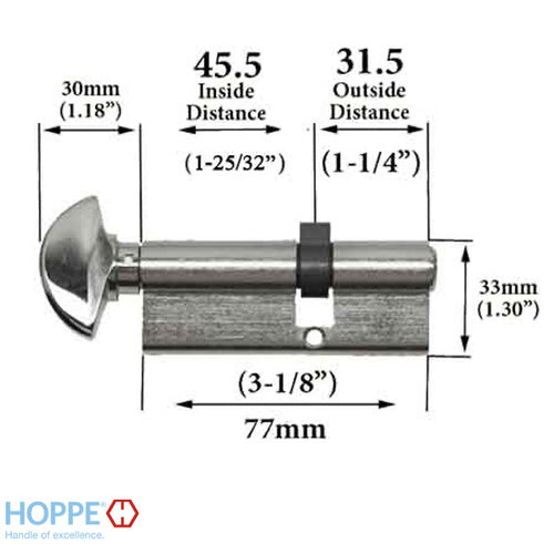 45.5 / 31.5 New Style HOPPE Non-Logo Active 90 Keyed Profile Cylinder Lock - 45.5 / 31.5 New Style HOPPE Non-Logo Active 90 Keyed Profile Cylinder Lock