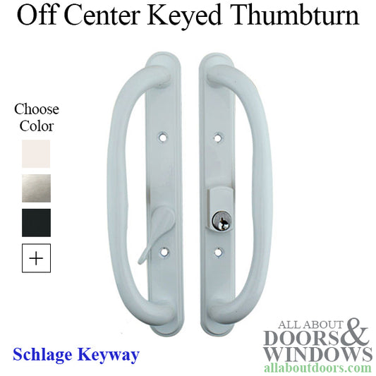 Olympus Door Handle For Sliding Glass Doors, Keyed, Offset Thumb-Turn, Schlage Key Way