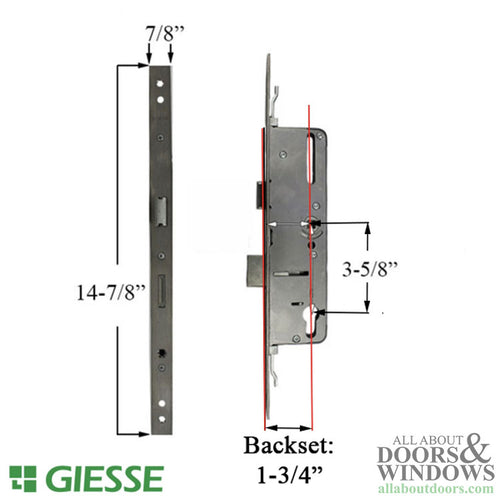 Giesse Lock Mechanism with Deadbolt, 45/92, 22mm - No Connector Plates - Giesse Lock Mechanism with Deadbolt, 45/92, 22mm - No Connector Plates