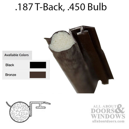 .187 T-Slot Backing .450 Foam Filled Offset Bulb Weather Stripping - .187 T-Slot Backing .450 Foam Filled Offset Bulb Weather Stripping