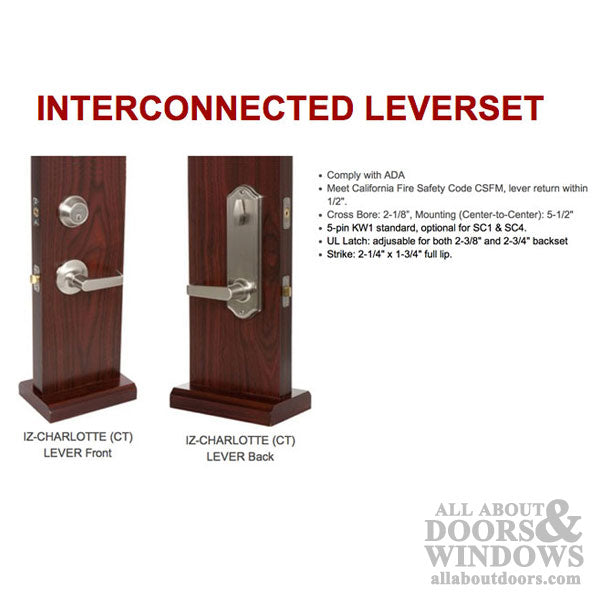 Interconnected Lock, 5-1/2 Centers, Grade 2 Keyed CT Lever, Right Hand  - Satin Nickel - Interconnected Lock, 5-1/2 Centers, Grade 2 Keyed CT Lever, Right Hand  - Satin Nickel