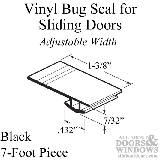 Vinyl Bug Strip for Sliding Screen Doors, 1-3/8" Wide, Black, 7' Long