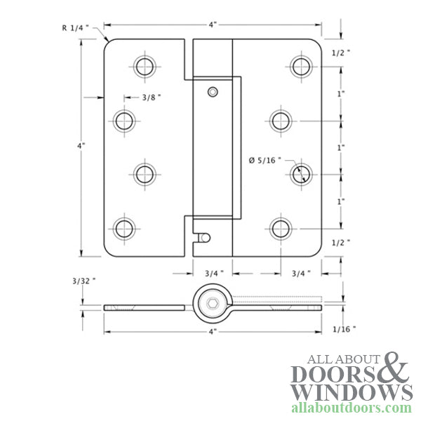 Spring Hinge 4 x 4 x 1/4 Radius Corners, Single Action - Spring Hinge 4 x 4 x 1/4 Radius Corners, Single Action