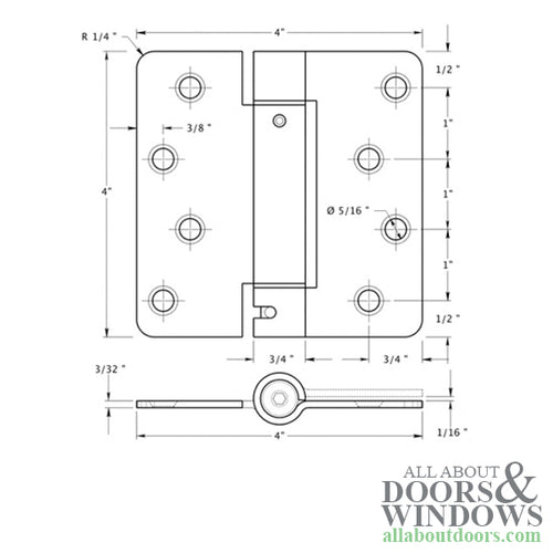 Spring Hinge 4 x 4 x 1/4 Radius Corners, Single Action - Spring Hinge 4 x 4 x 1/4 Radius Corners, Single Action