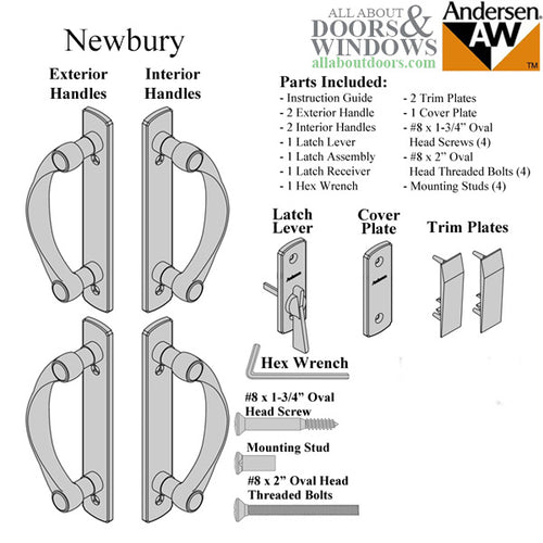 Andersen Newbury 4 Panel Double Gliding Door Hardware Set - Satin Nickel - Andersen Newbury 4 Panel Double Gliding Door Hardware Set - Satin Nickel