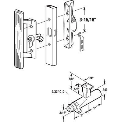 Sliding Patio Door Handle With Wood Handle 3 15/16 Inch Hole Center Aluminum Handleset - Sliding Patio Door Handle With Wood Handle 3 15/16 Inch Hole Center Aluminum Handleset
