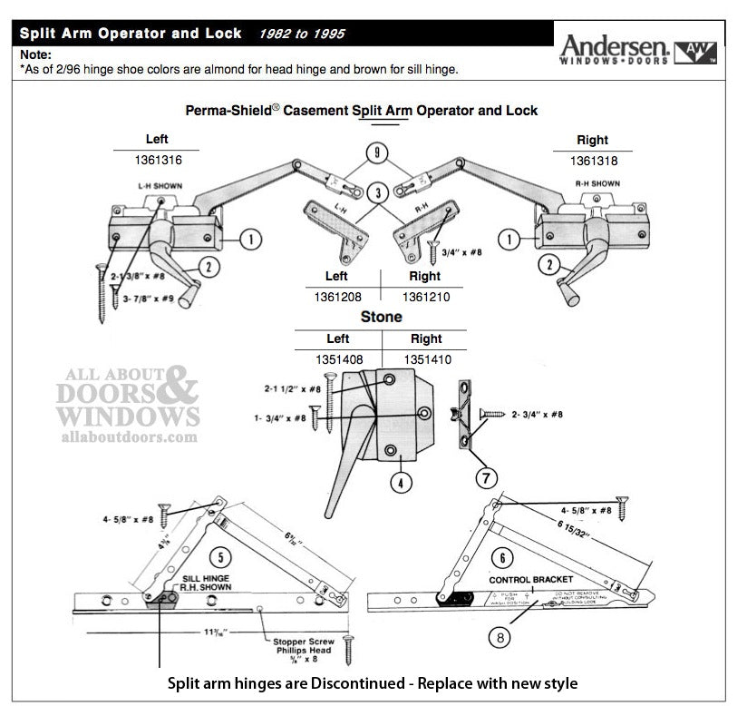 Andersen Window Operator For Casement Wood Split Arm PSC  Windows Stone Right Handed - Andersen Window Operator For Casement Wood Split Arm PSC  Windows Stone Right Handed