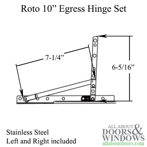 Roto 10 inch Left and Right Egress Hinge Set, HG05 Series - Stainless Steel - Roto 10 inch Left and Right Egress Hinge Set, HG05 Series - Stainless Steel