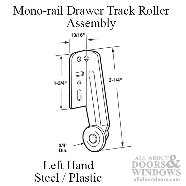 Roller Assembly, Monorail, 3/4 Inch Diameter, 2 Pack - Left Hand - Roller Assembly, Monorail, 3/4 Inch Diameter, 2 Pack - Left Hand