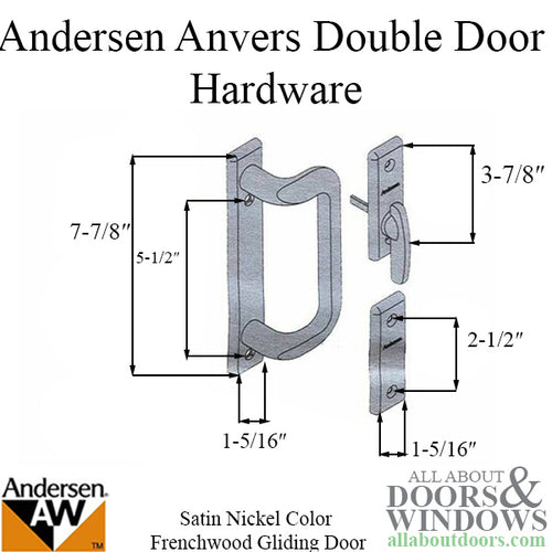 Andersen Frenchwood Gliding Door Trim Hardware, Anvers 4 Panel Interior and Exterior - Satin Nickel - Andersen Frenchwood Gliding Door Trim Hardware, Anvers 4 Panel Interior and Exterior - Satin Nickel