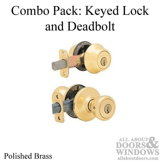 Combo Pack - Aftermarket Kwikset-Type Keyed Lock & Deadbolt  - Polished Brass