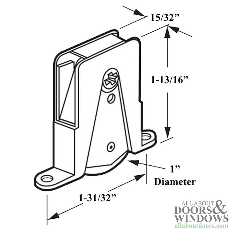 Adjustable Bottom Roller Assembly with 1 Inch Wheel for Sliding Screen Door - Choose Wheel Material - Adjustable Bottom Roller Assembly with 1 Inch Wheel for Sliding Screen Door - Choose Wheel Material