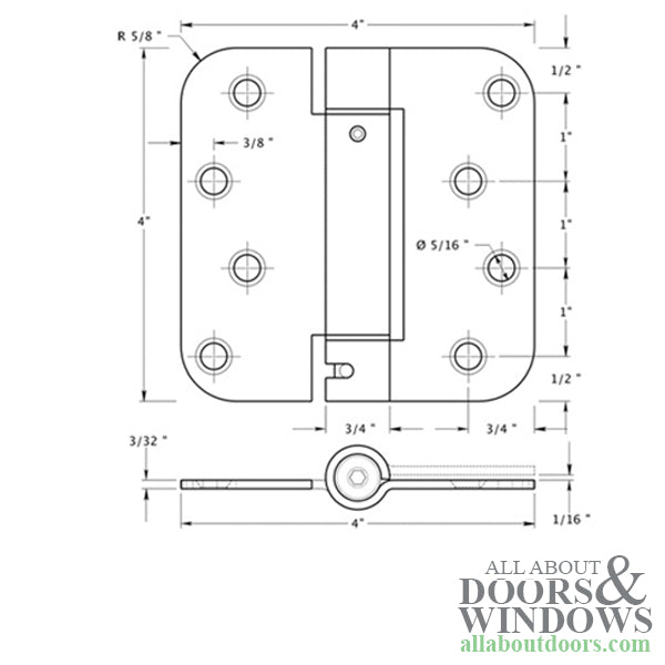 Spring Hinge 4 x 4 x 5/8 Radius Corner, Deltana Single Action - Choose Color - Spring Hinge 4 x 4 x 5/8 Radius Corner, Deltana Single Action - Choose Color