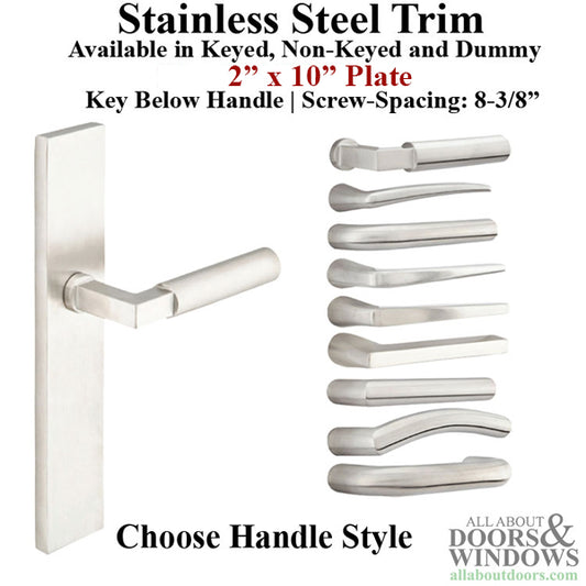 Multipoint Trim, 2 x 10 inch, American Cylinder Stainless Steel Handleset, Choose Options