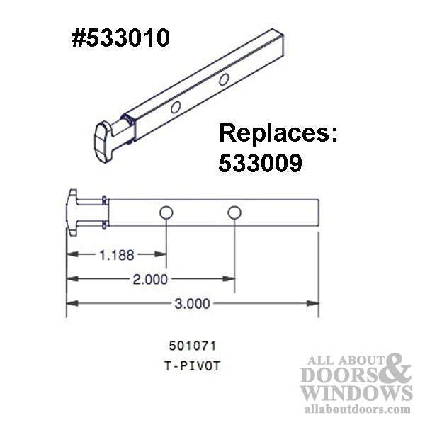 T-Head Pivot Bar, 2 hole  3 inch - Zinc Die cast - T-Head Pivot Bar, 2 hole  3 inch - Zinc Die cast