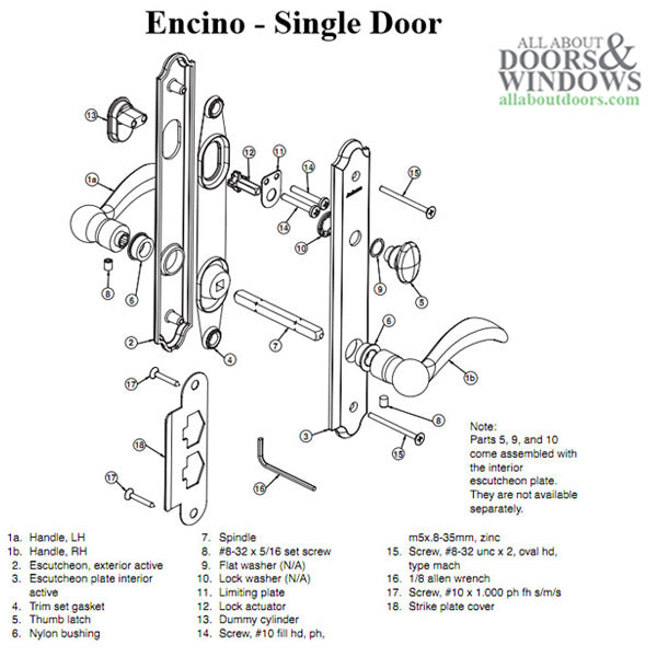 Andersen Encino Hardware Kit, Active Single Door - Distressed Nickel - Andersen Encino Hardware Kit, Active Single Door - Distressed Nickel