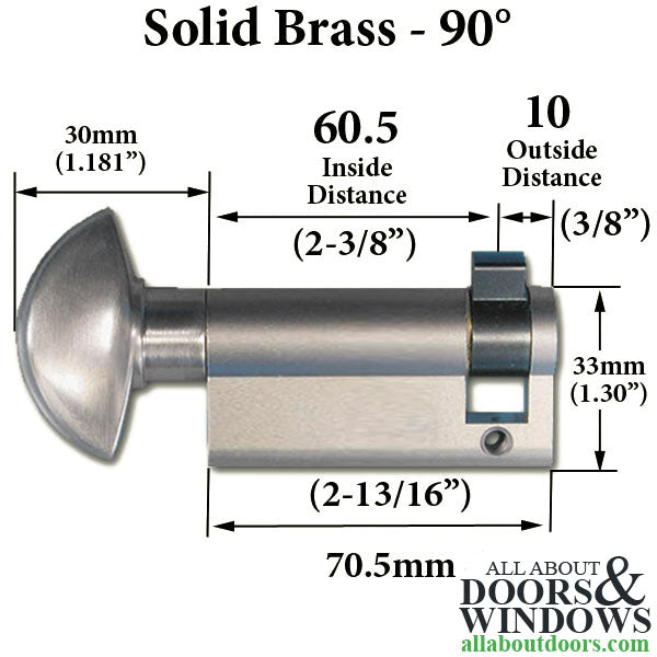 60.5/10 Hoppe Inactive 90° Non-Logo Cylinder - Satin Nickel - 60.5/10 Hoppe Inactive 90° Non-Logo Cylinder - Satin Nickel