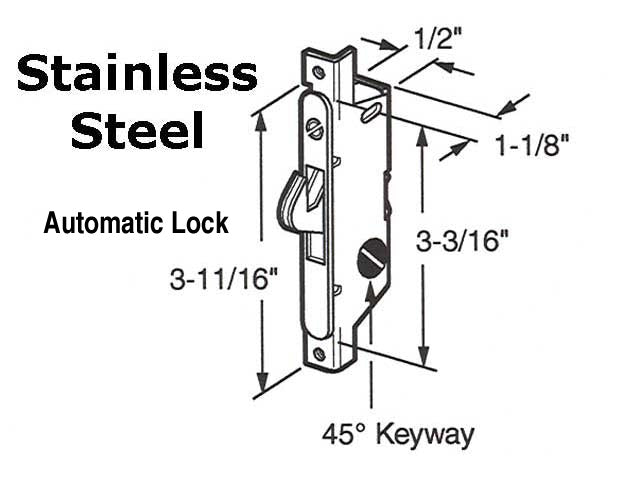 Adams Rite Mortise lock 45º Slot, Auto Lock Sliding Patio Door, Angled Body - Stainless Steel - Adams Rite Mortise lock 45º Slot, Auto Lock Sliding Patio Door, Angled Body - Stainless Steel