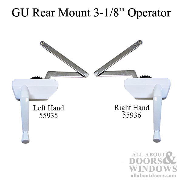 Rear Mount 3-1/8 Casement Operator Kit, Left Hand - White - Rear Mount 3-1/8 Casement Operator Kit, Left Hand - White