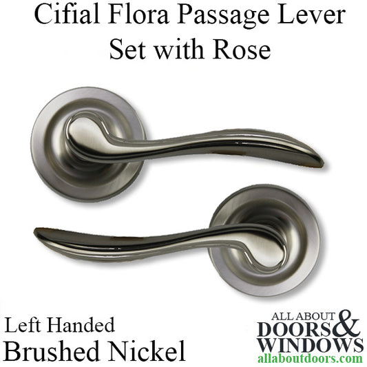 Cifial Flora Passage Lever Set with Rose, Left Handed - Brushed Nickel