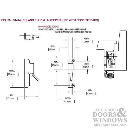 Truth Strike / Keeper for multipoint lock windows with cone tie bars, Left - Truth Strike / Keeper for multipoint lock windows with cone tie bars, Left