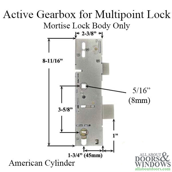 P1000 Active Gearbox, 45/92 Mortise Lock case body, American - P1000 Active Gearbox, 45/92 Mortise Lock case body, American