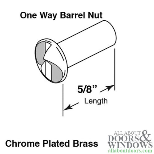 One Way Barrel Nut - 5/8 Inch Chrome Plated Brass - One Way Barrel Nut - 5/8 Inch Chrome Plated Brass