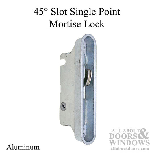 Single Point Mortise Lock with Trim Plate with 45 Degree Slot for Sliding Glass Door - Aluminum