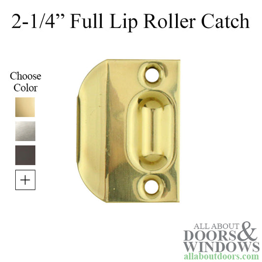 2-1/4  Full Lip Roller Catch for Closet Doors, Solid Brass - Choose Color