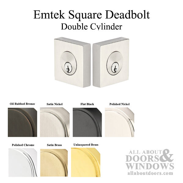 Emtek Brass Deadbolt with Square Face Plate - Choose Options - Emtek Brass Deadbolt with Square Face Plate - Choose Options