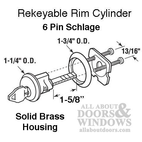 Rim Cylinder, 6 pin Brass Schlage SC4 Lock- 10B Bronze - Rim Cylinder, 6 pin Brass Schlage SC4 Lock- 10B Bronze