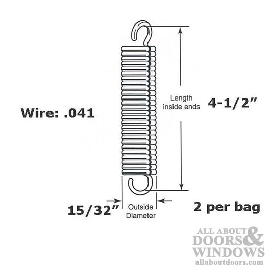 Extension Spring - 15/32 Inch Diameter x 4-1/2 Inches Long - .041 Wire