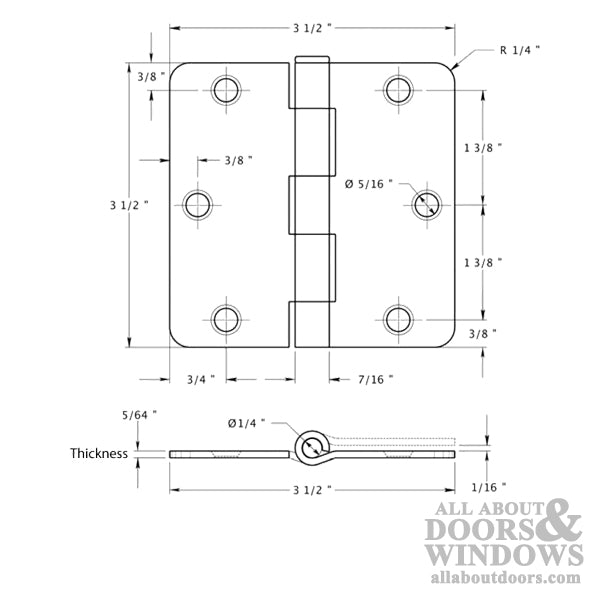 Atrium Door Hinge 3.5 x 3.5 inch, 1/4 Radius Corners, Residential, Steel - Atrium Door Hinge 3.5 x 3.5 inch, 1/4 Radius Corners, Residential, Steel